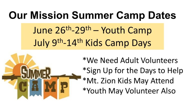 summer mission camp dates CORR